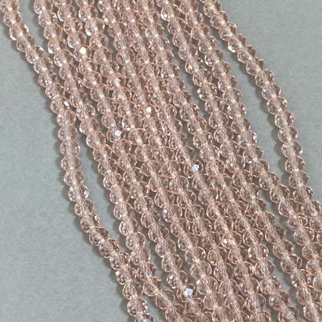Czech Crystal Beads Pink Transparent Faceted Rondelle on a Strand, diameter 6x5mm +-, length 42cm+