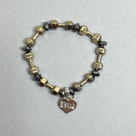 Hematite Bracelet, Dumbbell 20x7mm+/-, Faceted Rondelle 8x4mm+/-, Length 18cm, Stretch