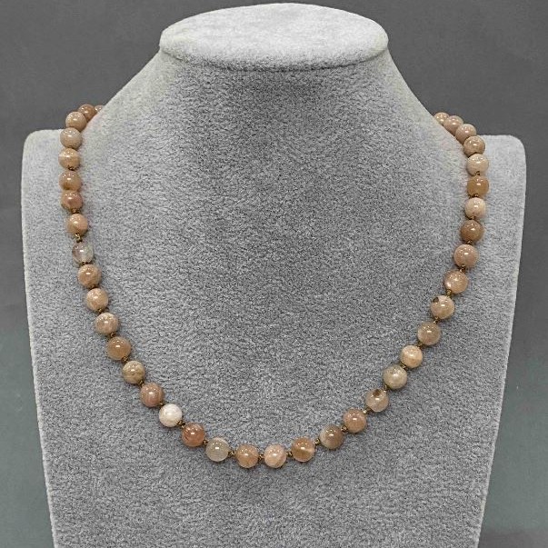Selenite Necklace, smooth round beads, diameter 6.5(+/-)mm, length 45cm+/- with clasp