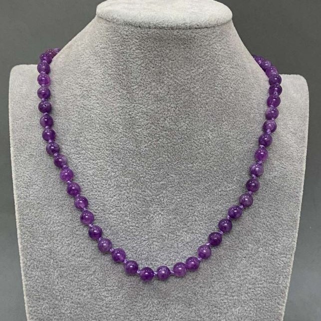 Amethyst Necklace, round beads, diameter 6.5mm+/-, length 45cm+/- with clasp