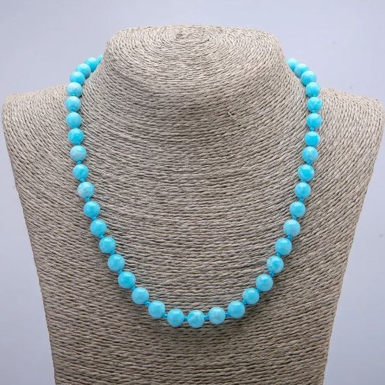 Natural Larimar Necklace, Smooth Round Beads, Diameter 8+-mm, Length 46cm+