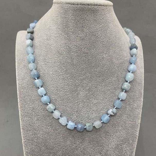 Aquamarine Bead Necklace, faceted, diameter 7-9×7-7, 5mm ±, length 50cm ± with clasp