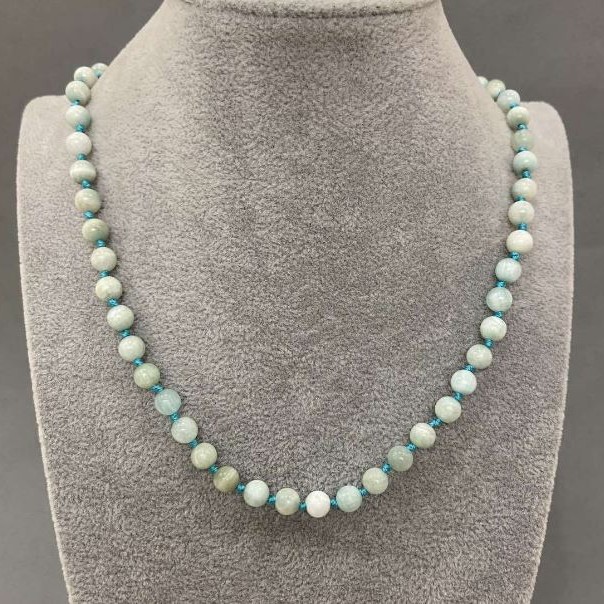 Natural Larimar Necklace, Smooth Round Beads, Diameter 6+-mm, Length 45cm+- with Clasp