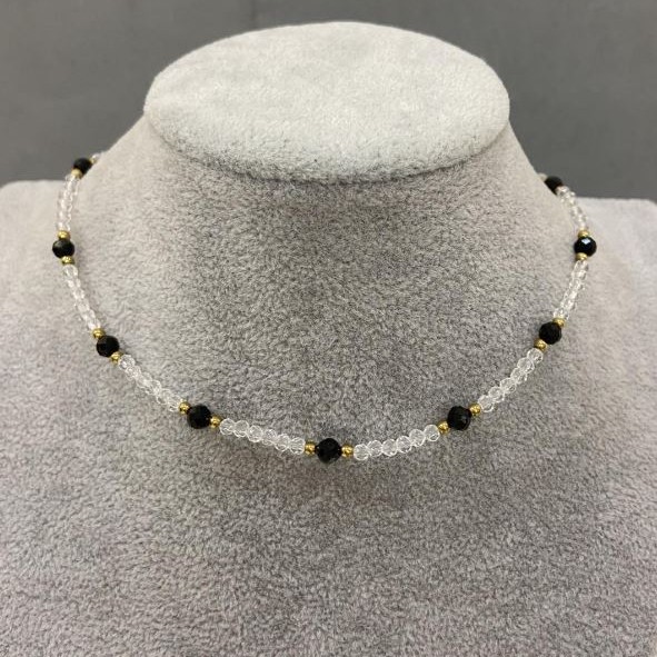 Choker Czech Crystal Faceted Rondelle 3x2.5mm+- Tourmaline Bead 4mm+-, length 38cm +5cm extension chain