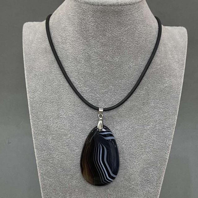 Agate Pendant 57x40mm+- (assorted size) on Rubber Cord, Length 60cm +5cm Extension Chain
