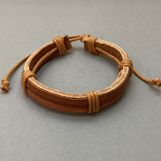 Brown Eco-Leather Bracelet, Drawstring Closure