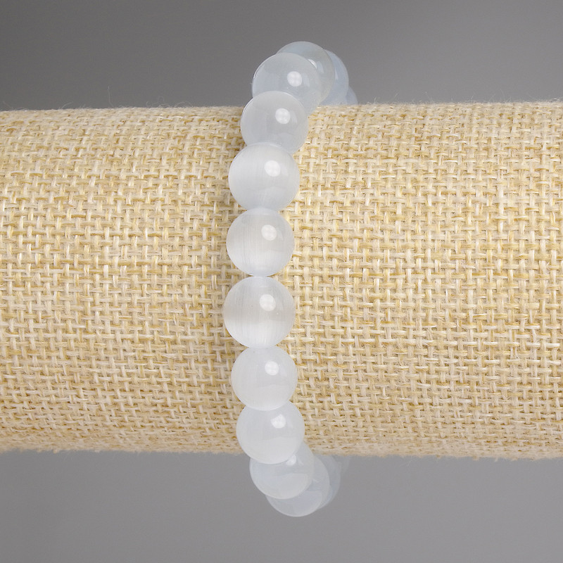 Bracelet, Grey Cat's Eye Smooth Bead, diameter 9.5mm+-, length 18cm+- Stretch