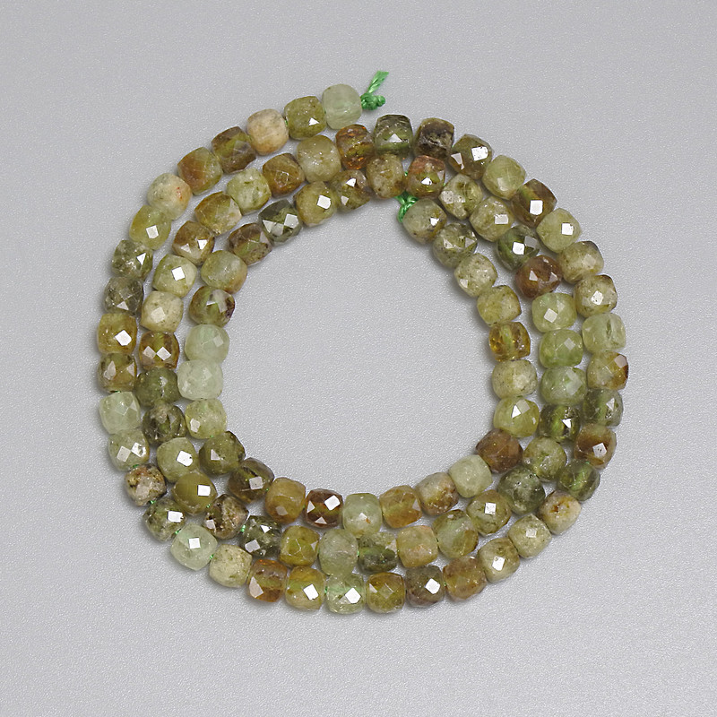 Grossular Garnet Faceted Cube Beads 4x4mm+/-, length 39cm+/- strand