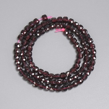 Garnet Beads Faceted Cube 4x4mm+-, 39cm+- Length on Thread