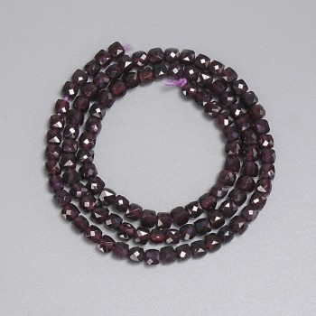 Garnet Beads Faceted Cube 4x4mm+-, 39cm+- Length on Thread
