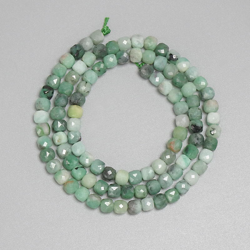 Emerald Beads Faceted Cube 4x4mm+-, 39cm+- Length on Thread