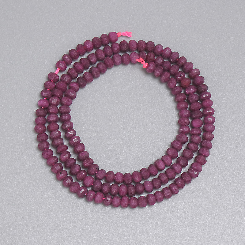 Ruby Beads Faceted Rondelle 4x3mm+-, 39cm+- Length on Thread