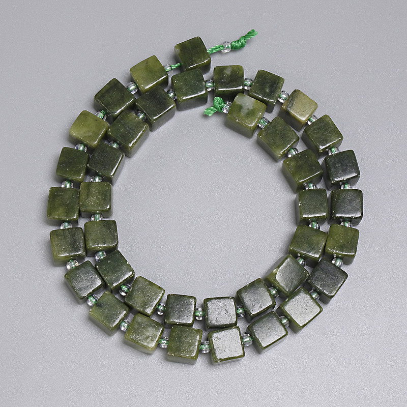Jadeite Cube Beads 8x8mm+/- with 3mm+/- Seed Beads, length 39cm+/- strand
