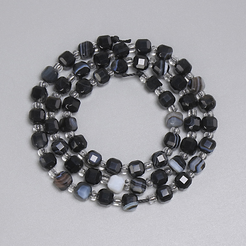 Agate Faceted Cube Beads 5x5mm+/- with 3mm+/- Seed Beads, length 38cm+/- strand