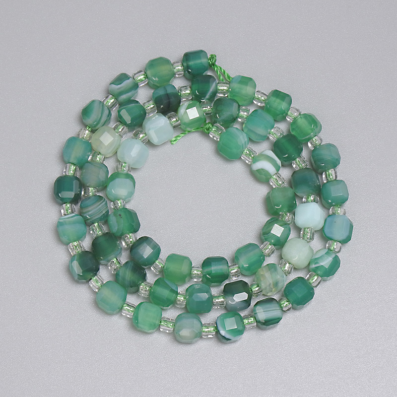 Agate Faceted Cube Beads 5x5mm+/- with 3mm+/- Seed Beads, length 38cm+/- strand