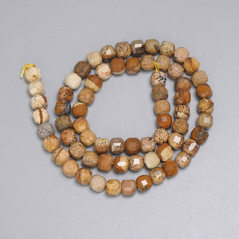 Jasper Landscape Beads Faceted Cube 5, 5x5, 5mm±, on Thread Length 38cm±