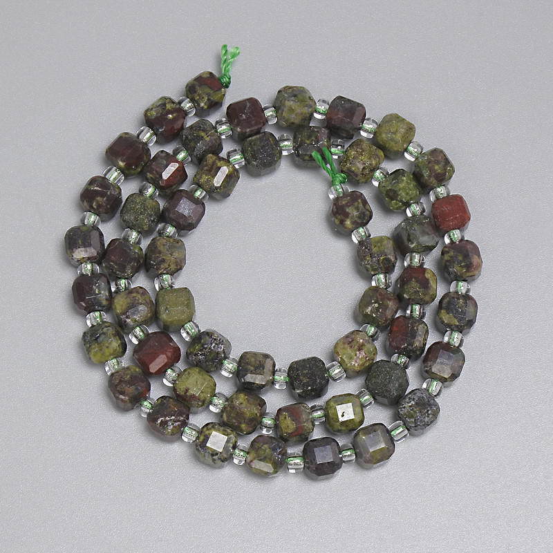 Jasper Beads Dragon's Blood Faceted Cube 5x5mm+- Beads 3mm+-, Length 38cm+- on Thread