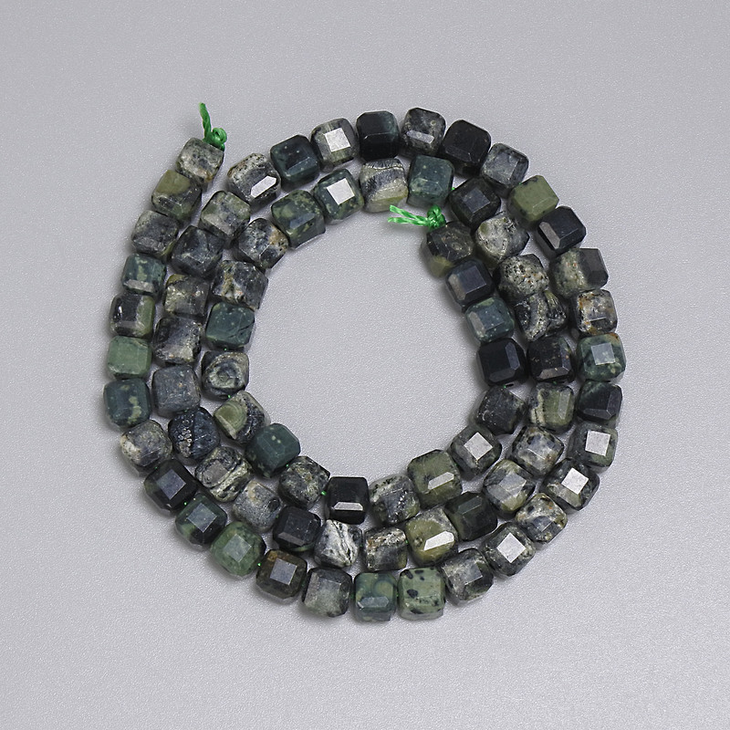 Ocean Jasper Beads, Faceted Cube 4.5x4.5mm+-, Length 37cm+- on a Thread