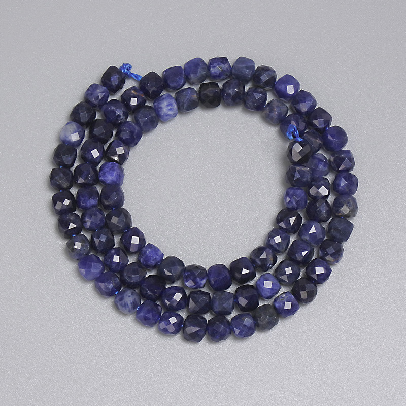 Sodalite Beads, Faceted Cube 4.5x4.5mm+-, Length 39cm+- on a Thread