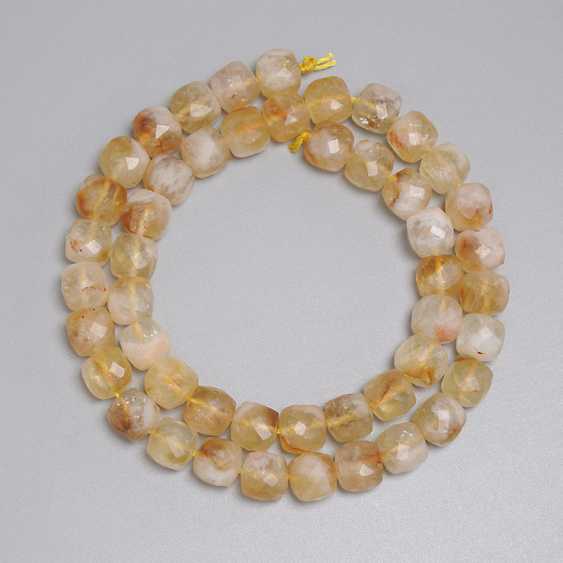 Citrine Beads Faceted Cube 8x8mm+/-, length 38cm+/- on a thread