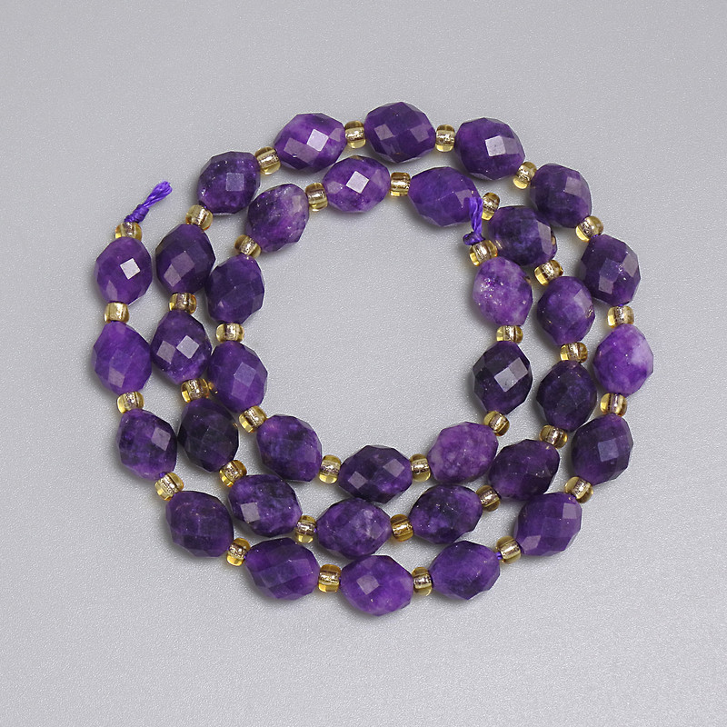 Sugilite Beads Faceted Rice 8x6.5mm+- Seed Beads 3mm+-, Length 36cm+- on Thread
