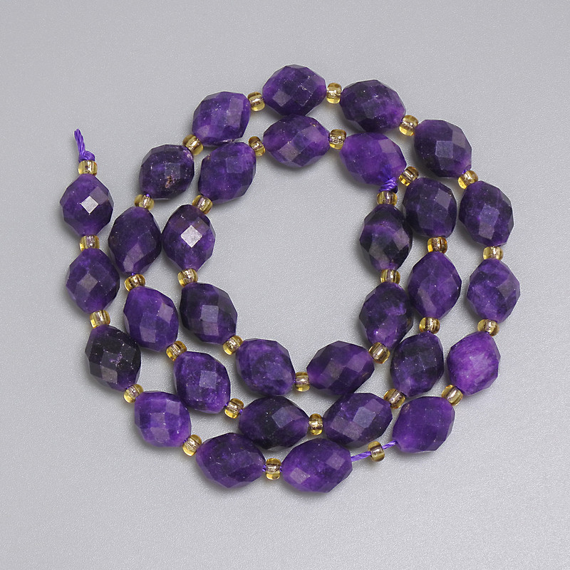 Sugilite Beads Faceted Rice 10x8mm+- Seed Beads 3mm+-, Length 38cm+- on Thread