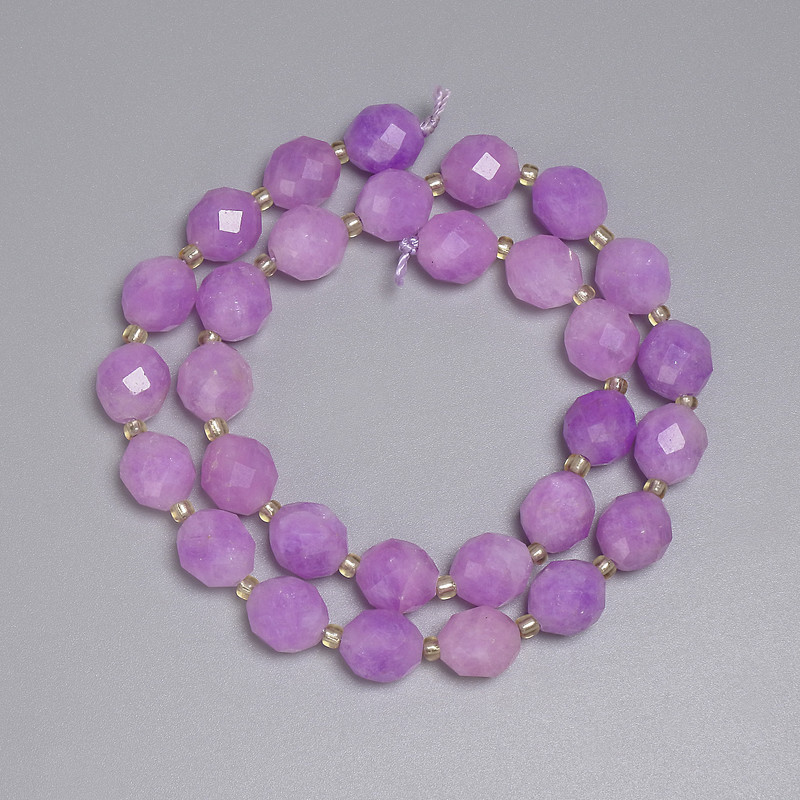 Lavender Amethyst Beads Faceted Rice 10x9mm+- Seed Beads 3mm+-, Length 36cm+- on Thread