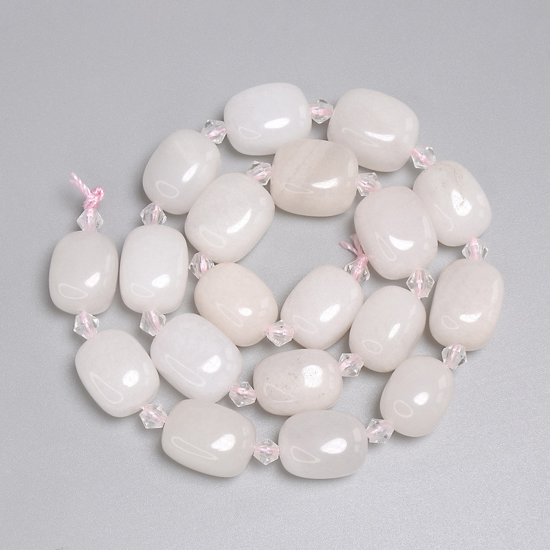 Pink Quartz Beads Tumbled 15-16x11-12mm+- Seed Beads 5mm+-, Length 39cm+- on Thread