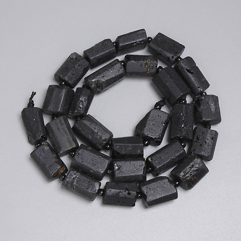 Schorl Tourmaline Beads, Chips 13-15x9-10mm+- Seed Beads 3mm+-, Length 39cm+- on a Thread