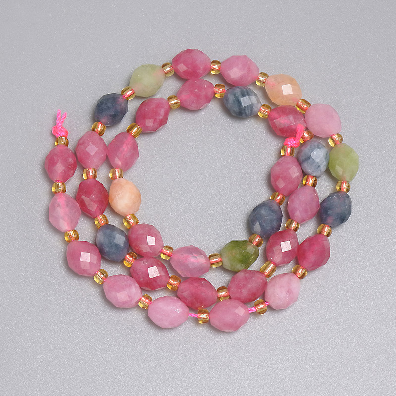 Tourmaline Beads, Faceted Rice 8x7mm+- Seed Beads 3mm+-, Length 37cm+- on a Thread