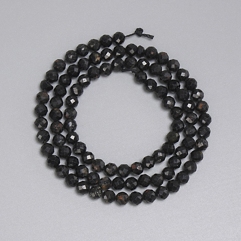 Black Tourmaline Beads, Faceted Round 4mm+- Diameter, Length 39cm+- on a Thread