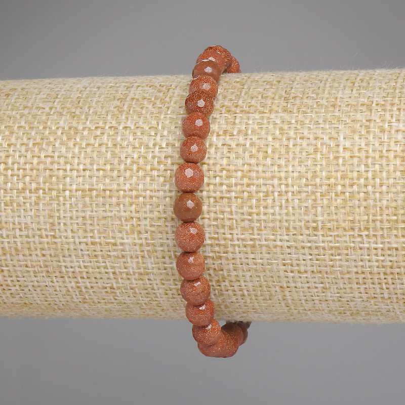 Aventurine Bracelet Golden Sand Faceted Bead, 6mm diameter, 18cm length ± stretch