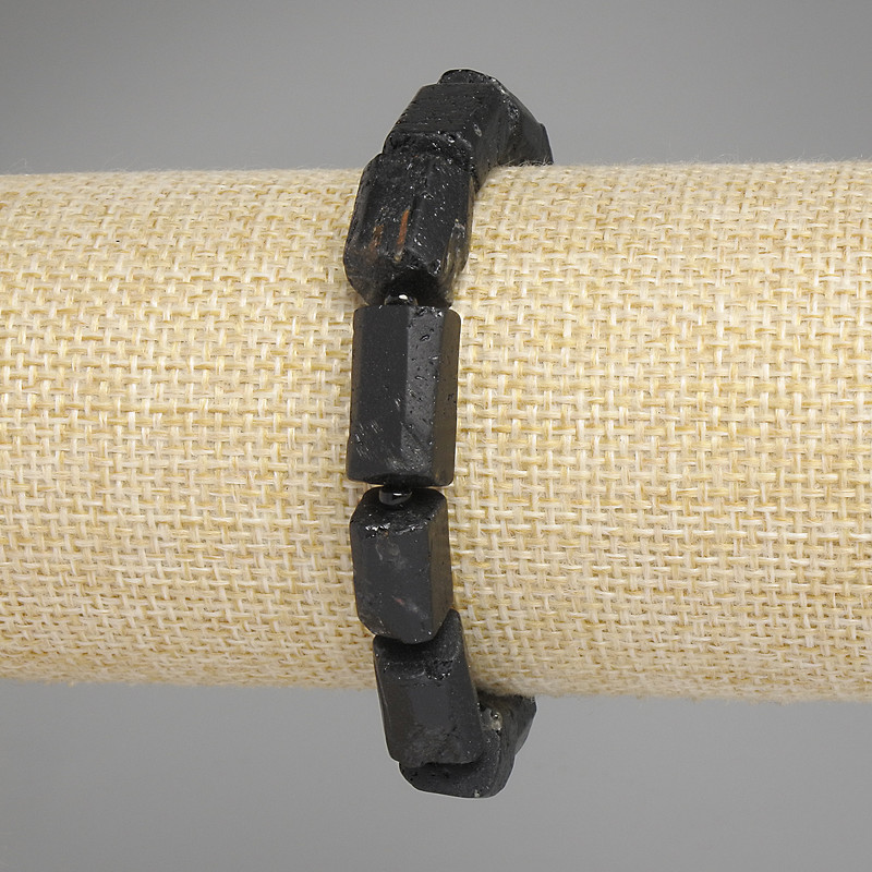 Tourmaline Sherl Bracelet Bead Cut, diameter 12-8, 5-11mm±, 3mm± seed beads, length 18cm±, stretch