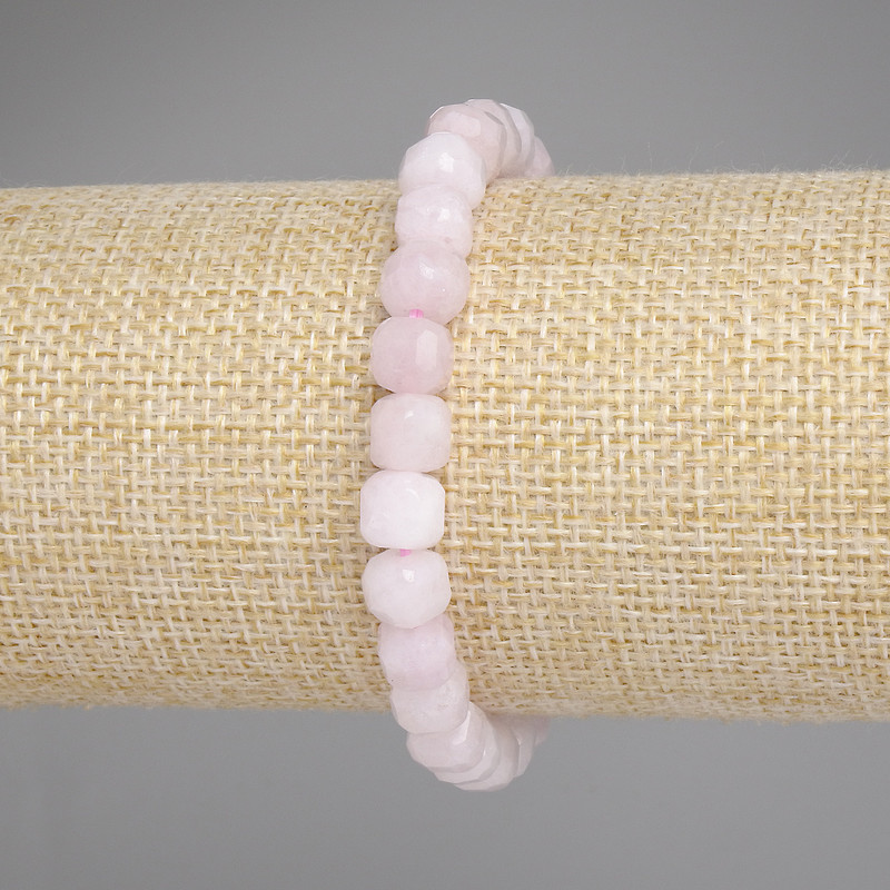 Rose Quartz Faceted Cube Bracelet, Diameter 7x7mm+/-, Length 18cm+/- Stretch