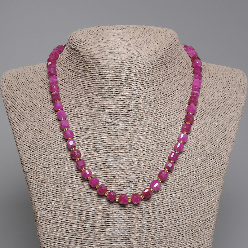 Tourmaline Necklace, Faceted Cube, Diameter 7x7mm+/-, Seed Beads 3mm+/-, Length 45cm+/- with Clasp