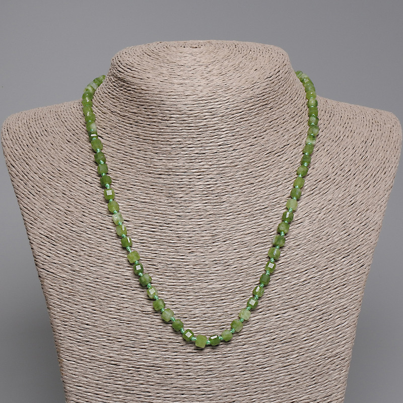 Jadeite Necklace, Faceted Cube, Diameter 4-5mm+/-, Length 45cm+/- with Clasp