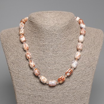 Desert Jasper Necklace, Barrel Bead, Diameter 14x10mm+/-, Seed Beads 5mm+/-, Length 45cm+/- with Clasp