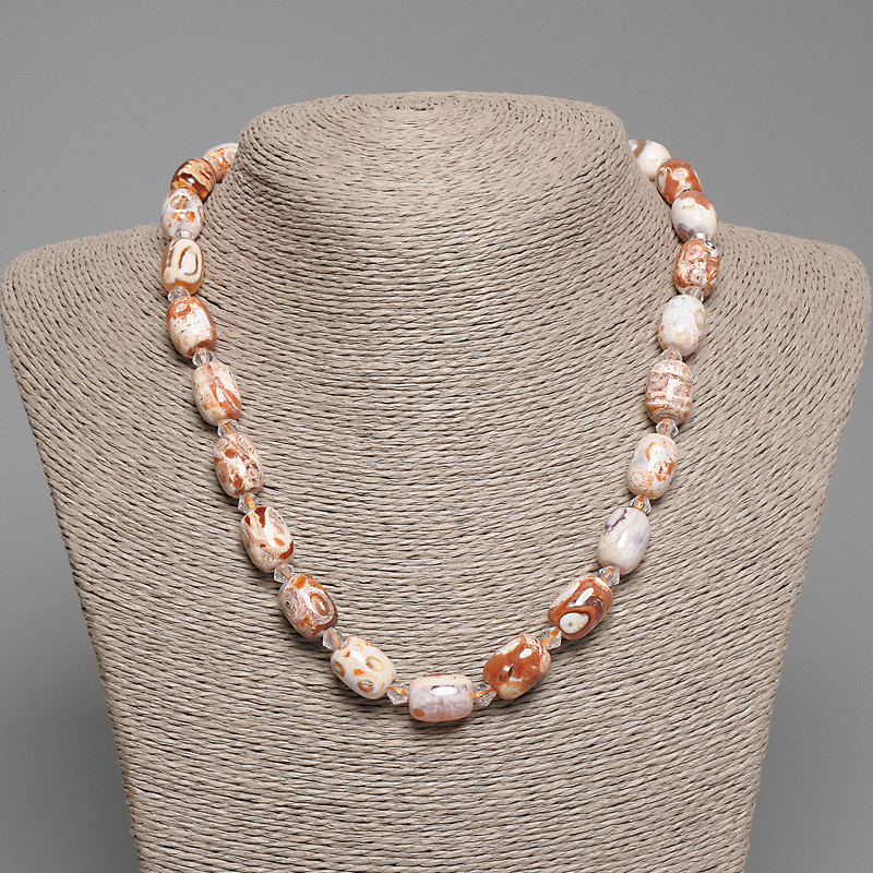 Desert Jasper Necklace, Barrel Bead, Diameter 14x10mm+/-, Seed Beads 5mm+/-, Length 45cm+/- with Clasp