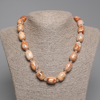 Desert Jasper Necklace, Barrel Bead, Diameter 18x13mm+/-, Seed Beads 5mm+/-, Length 45cm+/- with Clasp