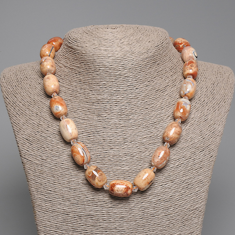Desert Jasper Necklace, Barrel Bead, Diameter 18x13mm+/-, Seed Beads 5mm+/-, Length 45cm+/- with Clasp