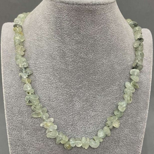 Prehnite Tumbled Stone Necklace, Diameter 9-14x4-7mm+/-, Length 45cm+/- with Clasp