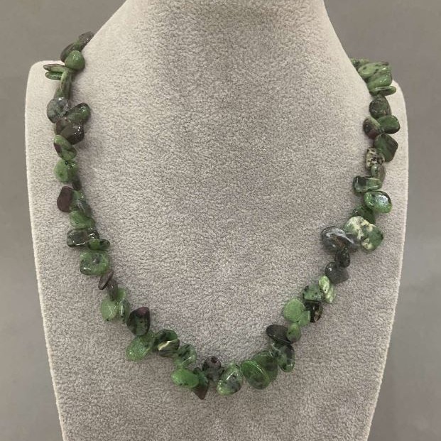 Zoisite Natural Stone Necklace, tumbled butterfly beads 8-15x6-9mm+/-, length 45cm+/- with clasp