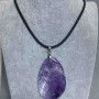 Amethyst Pendant 40x55mm(+/-) on Rubber Cord, 60cm Length +5cm Extension Chain