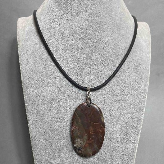 Jasper Pendant 40x55mm(+/-) on Rubber Cord, 60cm Length +5cm Extension Chain