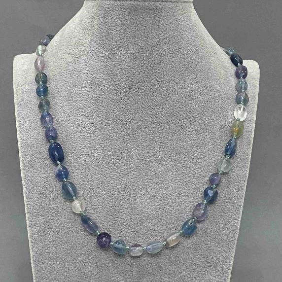 Fluorite Necklace, tumbled beads, diameter 8x9mm+/-, length 50cm+/- with clasp