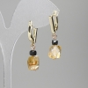 Earrings Citrine polygons 10-12x8mm+/- Tourmaline cube 4mm+/-, length 33mm+