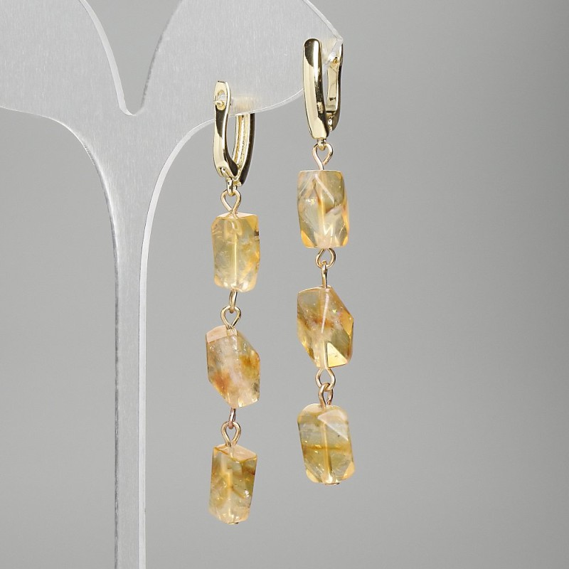 Earrings Citrine polygons 10-12x8mm+/-, length 66mm+
