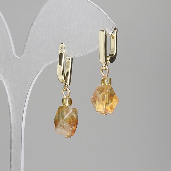 Citrine Earrings, Polygons 12x8mm+/- Seed Beads 4mm+/-, Length 32mm+
