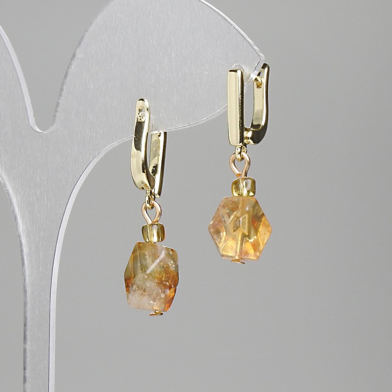 Citrine Earrings, Polygons 12x8mm+/- Seed Beads 4mm+/-, Length 32mm+