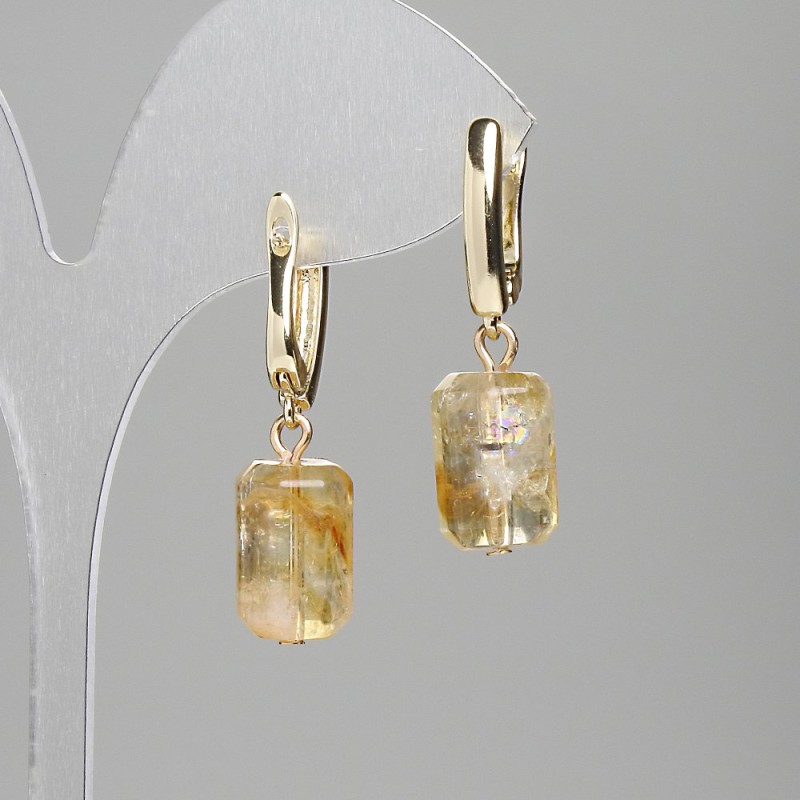 Citrine Earrings, Faceted Cylinder 15x9mm+/-, Length 36mm+